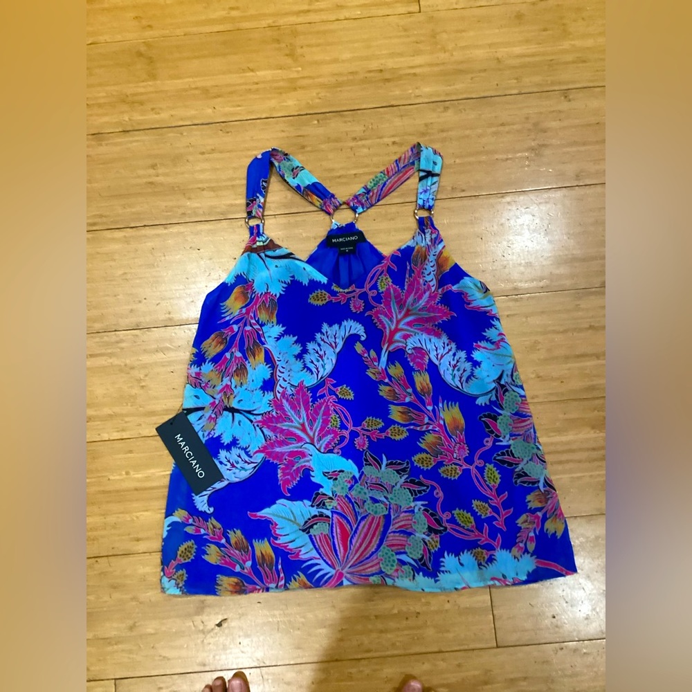 Marciano WOMENS blue flower top size M